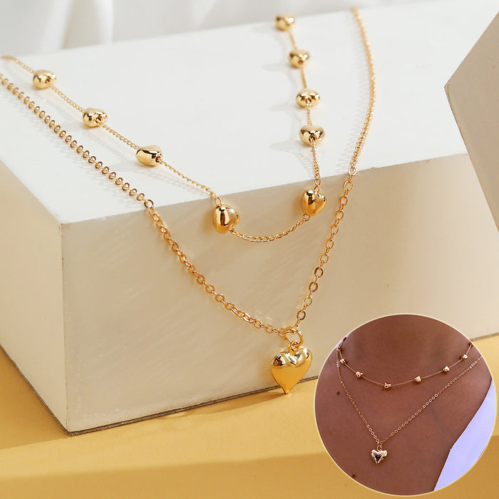 Double-Layer Heart Pendant Necklace