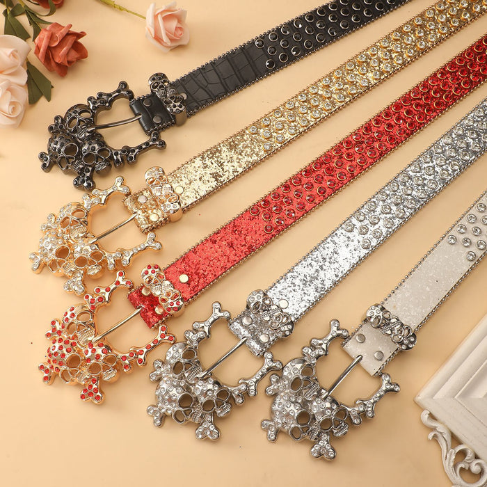 Rhinestone Skull Belt for Men – Studded Punk Rock Statement Waist Belt