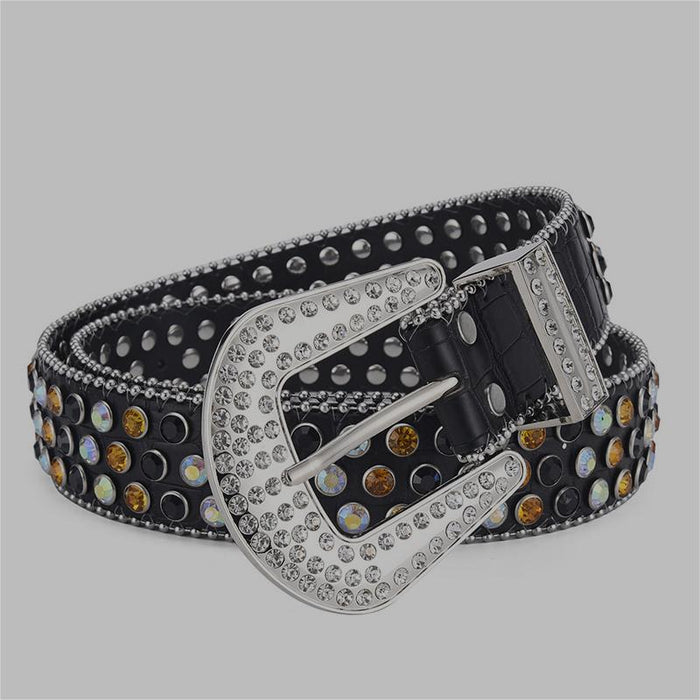 Unisex Punk Rivet Rhinestone Belt - Studded Rock Style Waist Belt for Men & Women