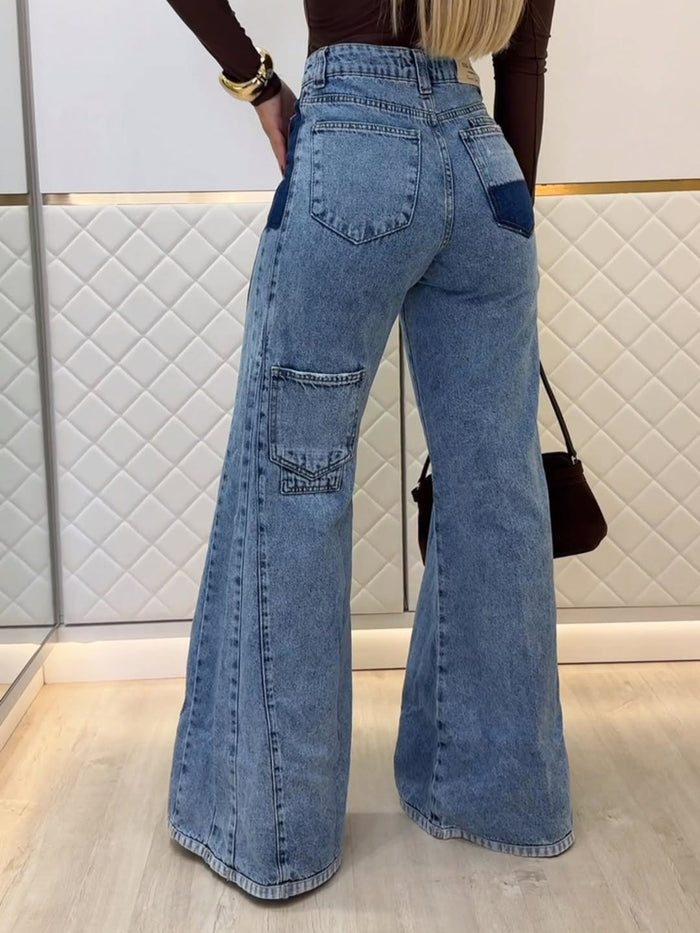 "Women's High-Waisted Flared Jeans – Vintage Light Blue Denim, Retro 70s Flare Jeans for Women – Premium Stretch Waist, Classic Fit"