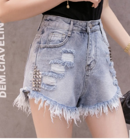 Trendy Women's High Waist Studded Distressed Denim Shorts 2026 - Summer Cutoffs with Gold Studs (S-XL)