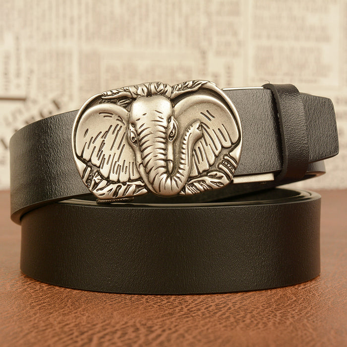 Men's Automatic Buckle Cowhide Belt – Elephant Embossed Casual Belt