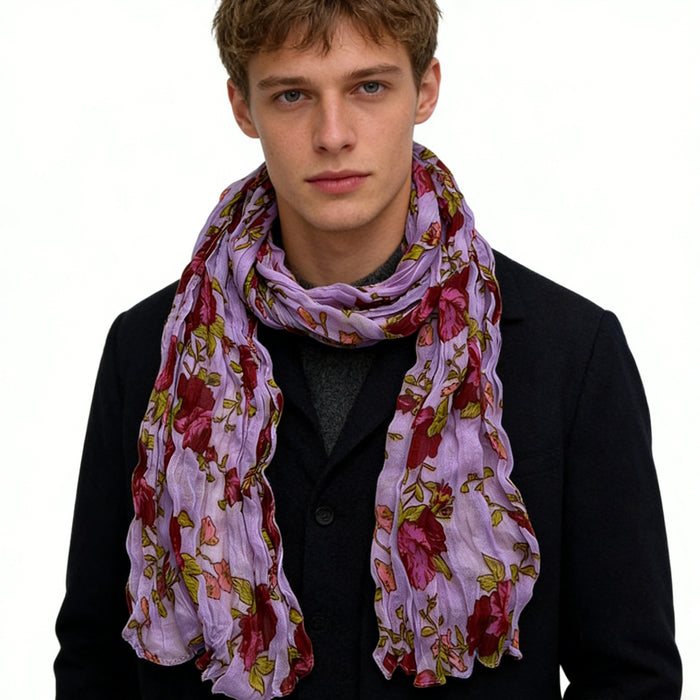 2pcs Vibrant Crinkle Magenta Printed Polyester Texture Scarf