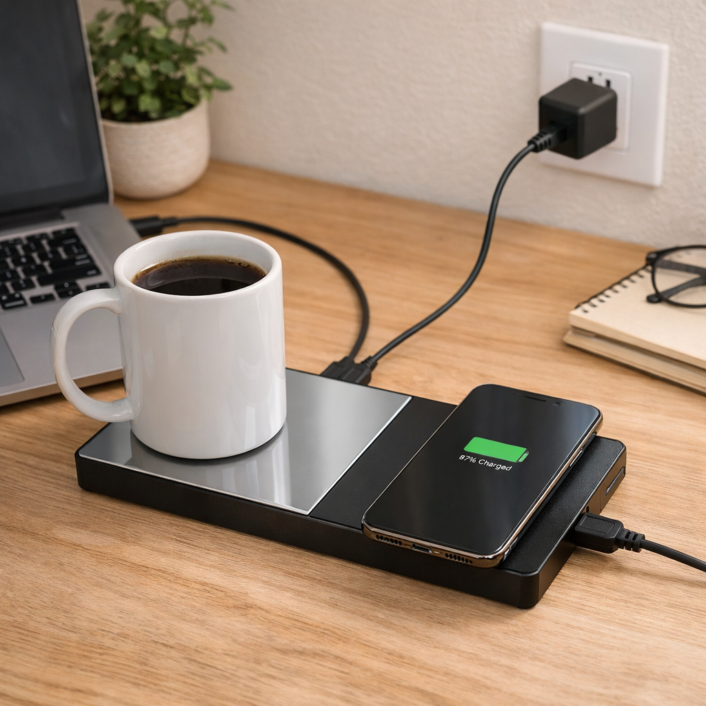 2-in-1 Mug Warmer & Wireless Phone Charger — Smart Desk Coaster What Else You Got?
