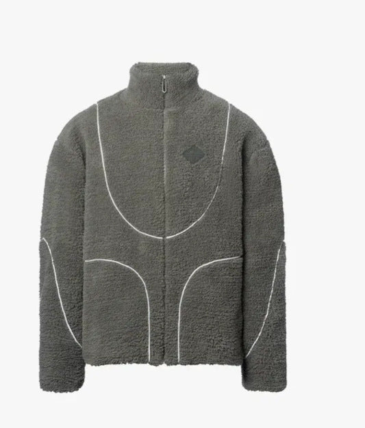 Men's Fashion Lamb Wool Hooded Zipper Coat Sweatshirt Patchwork Line Design Male Tops Casual What Else You Got?