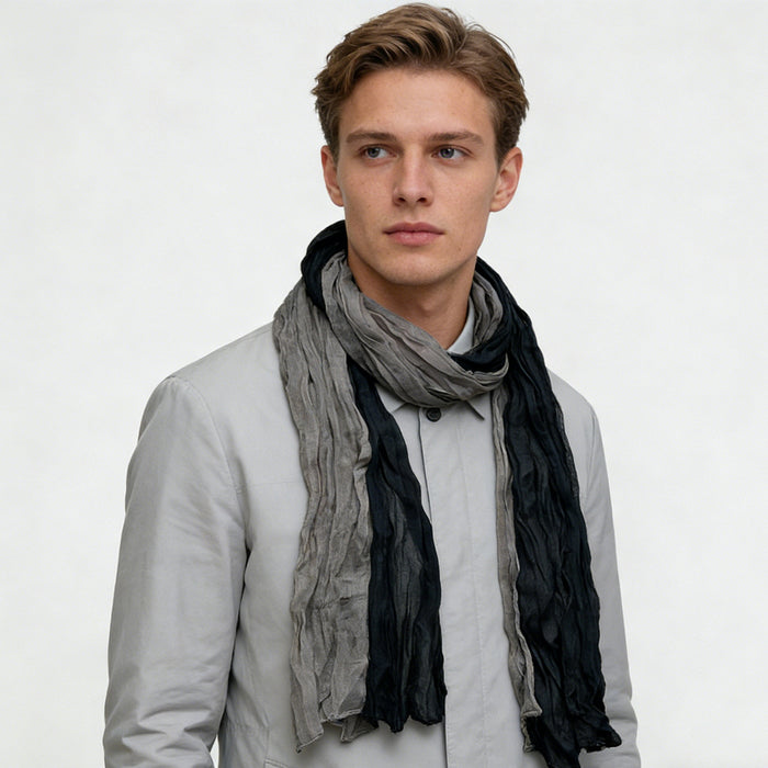 Khaki & Black Textured Crinkle Scarf – Casual Vacation & Office Scarf for Women & Men