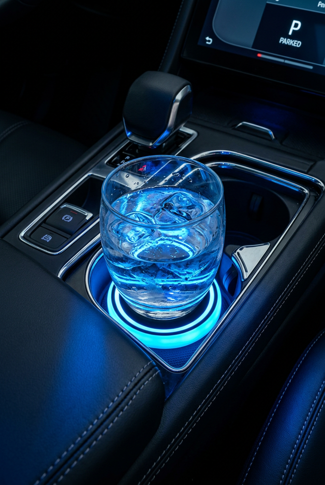 7-Color LED Car Cup Holder Coaster – USB & Solar RGB Ambient Light – Perfect Gift for Drivers