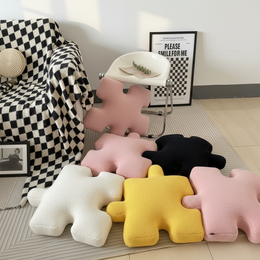 Creative Puzzle Plush Pillow cozy living room lifestyle