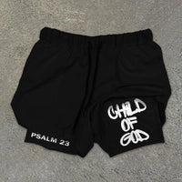 Child of God Faith Streetwear Shorts – Bold Christian Graphic Print & Double-Layer Comfort