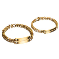 Elegant Engraved Titanium Steel Lovers' Day 18K Gold Plated Couple Bracelet - Perfect Gift for Him & Her