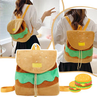 Adorable Hamburger Plush Backpack - Cute Cartoon Burger Coin Purse for Kids & Girls - Soft School Bookbag