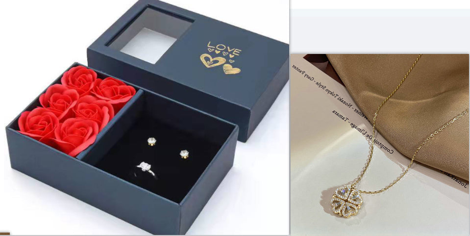 Retro Magnetic Folding Heart & Four‑Leaf Clover Pendant Necklace – 4‑in‑1 Openable Love Pendant Clavicle Chain What Else You Got?