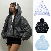 Star Print Zip-Up Hooded Cardigan – Streetwear Hoodie Jacket for Men & Women