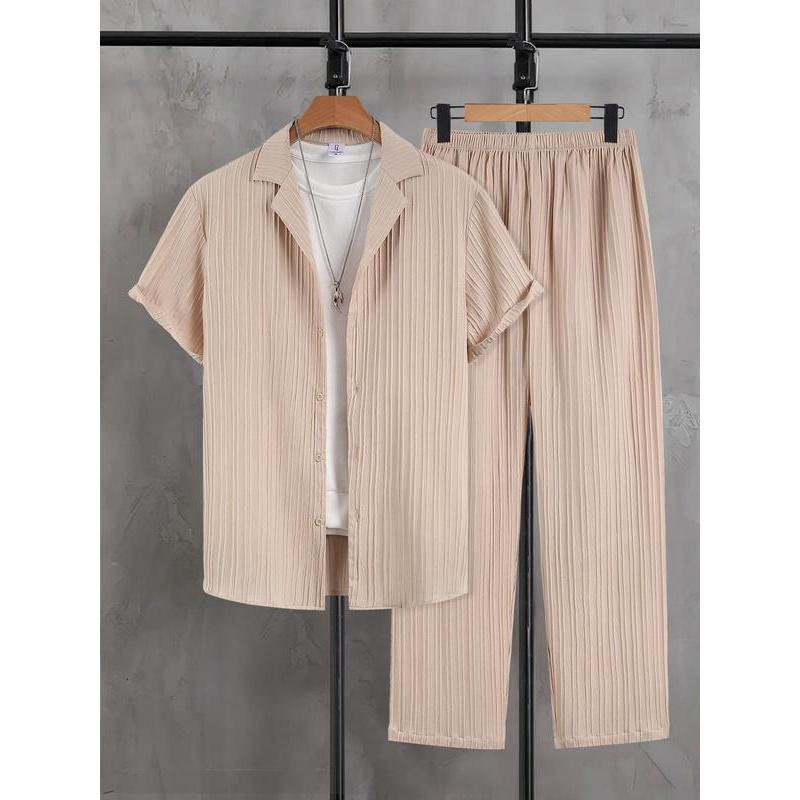 Men's Striped Short-sleeved Shirt Trousers Suit What Else You Got?