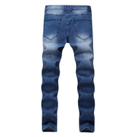 Comfortable Slim-Fit Blue Elastic Jeans for Men - Multi-Hole Design, Casual & Stylish