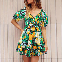 Blooming Beauty: Floral V-Neck Lantern Sleeve Dress