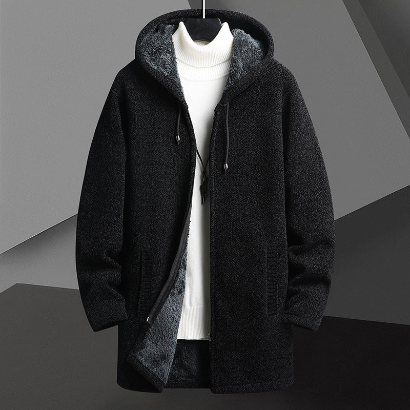 Cozy Winter Men's Fleece-Lined Hooded Zip Cardigan - Warm & Stylish Layering Sweater