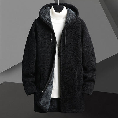 Cozy Winter Men's Fleece-Lined Hooded Zip Cardigan - Warm & Stylish Layering Sweater