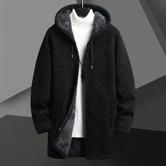 Fall/Winter Men’s Fleece‑Lined Mid‑Length Hooded Zip Cardigan What Else You Got?