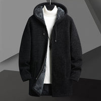 Cozy Winter Men's Fleece-Lined Hooded Zip Cardigan - Warm & Stylish Layering Sweater
