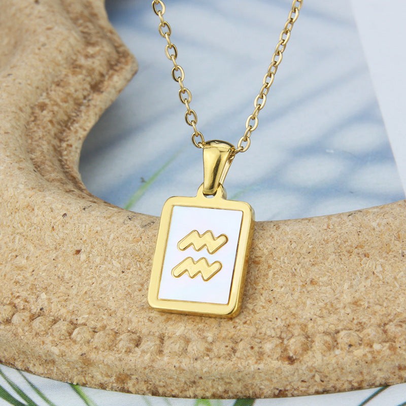 Stainless Steel Square Shell Zodiac Necklace What Else You Got?