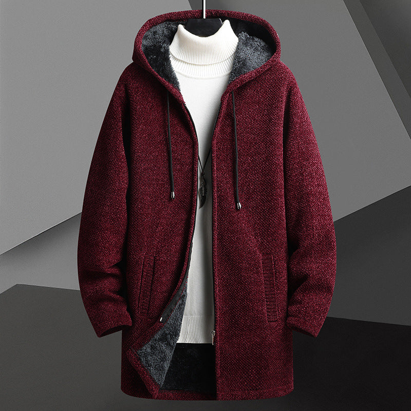 Fall/Winter Men’s Fleece‑Lined Mid‑Length Hooded Zip Cardigan What Else You Got?