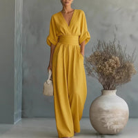 Elegant Waist-Cinching V-Neck Jumpsuit for Women - Modest & Stylish | Christian Fashion