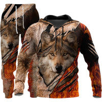 Bold 3D Wolf Print Tracksuit - Men's Hooded Jogging Set for Fitness & Streetwear