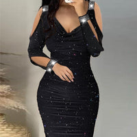 Women's Black Hooded Long-Sleeve Maxi Dress