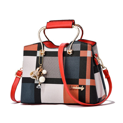 Elegant Checkered Women's Crossbody Bag - Stylish PU Leather Satchel with Zipper Closure