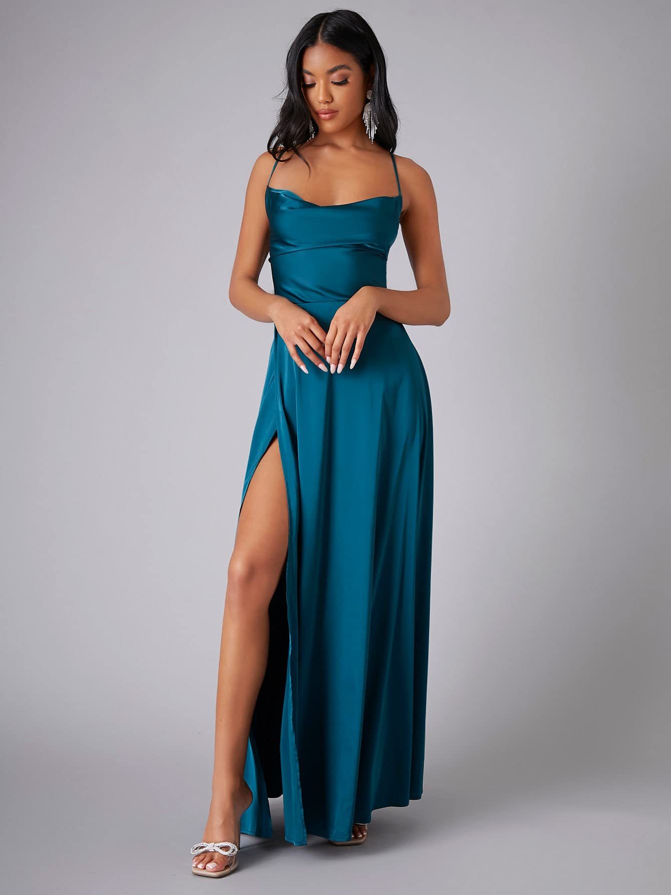Summer Sexy Slimming Backless Strap Long Split Dress Women's Fashion High Waist Belted Gown V-neck What Else You Got?