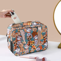 Double-Layer Travel Makeup Bag – Large Cosmetic Organizer with Cute Bear & Cat Designs