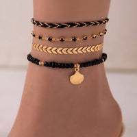 Bohemian Woven Rope Foot Chain Anklet Set - Stylish Geometric Alloy Beads Ankle Jewelry for Men & Women