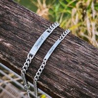 Elegant Engraved Titanium Steel Lovers' Day 18K Gold Plated Couple Bracelet - Perfect Gift for Him & Her