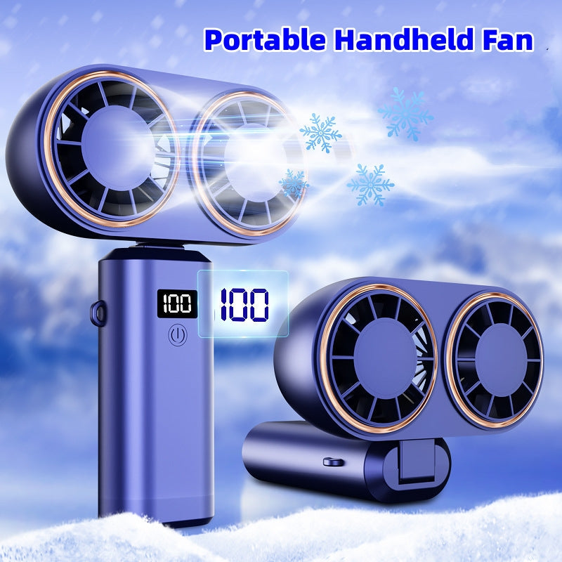 Portable USB Rechargeable Folding Fan - 5 Speeds, Neck Hanging, Digital Display - Perfect for Travel, Beach & Outdoor Adventures