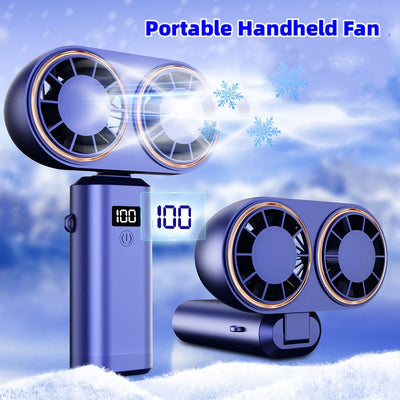 Portable USB Rechargeable Folding Fan - 5 Speeds, Neck Hanging, Digital Display - Perfect for Travel, Beach & Outdoor Adventures