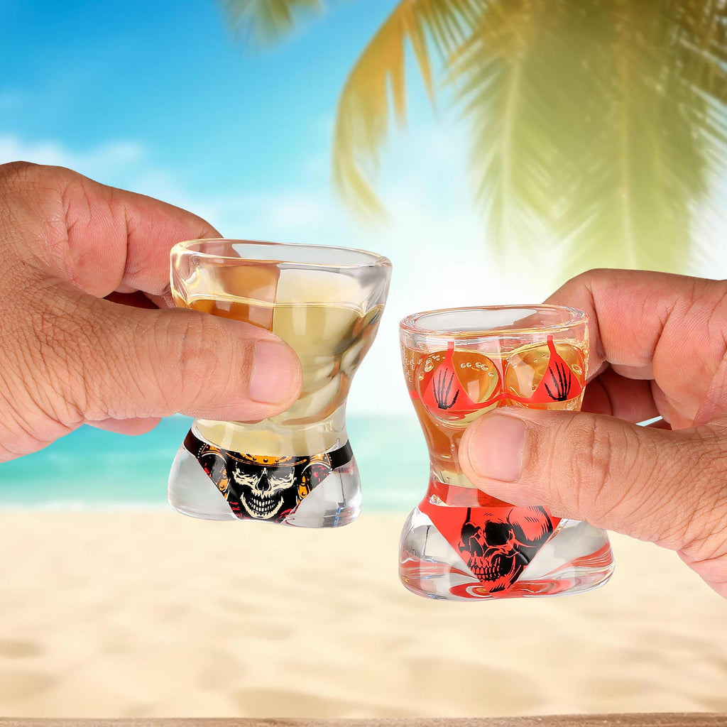 2 Pieces, Black Muscle Men's And Red Bikini Skull Style Glass Small Wine Glasses Bar Tools Christmas Gift, Halloween Gift, Birthday Gift, Company Party Gift, Universal Gift What Else You Got?