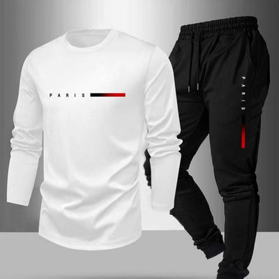 Men’s Casual Two-Piece Outfit Set – Lightweight Long-Sleeve Top & Pants in Faux Cotton (S–3XL)