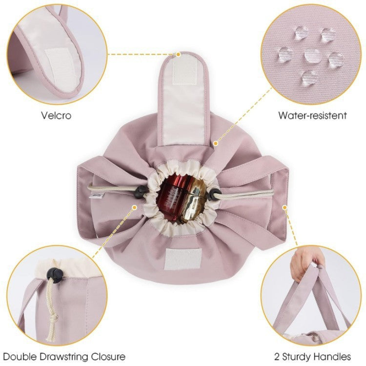 Women’s Barrel Drawstring Makeup Bag – Large‑Capacity Travel Cosmetic Organizer Pouch (Pink & Sky Blue) What Else You Got?