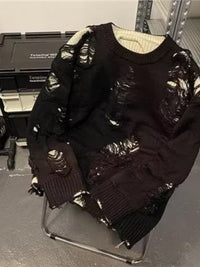 Men's Ripped Sweater - Trendy Animal Print Pullover with Tassels - All-Match Idle Style