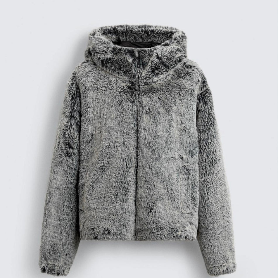 Men’s Hooded Faux Fur Winter Jacket – Warm Tie‑Dye Plush Coat (Gray‑Green) What Else You Got?
