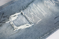 Men's Distressed Graffiti Jeans – Cropped Denim Pants