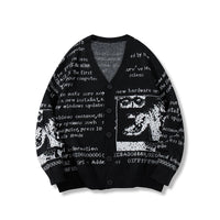 Mens Loose-fitting American-style All-over Letter-print Sweater Cardigan