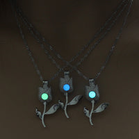 Glow-in-the-Dark Rose Necklace – Hollow Floral Pendant for Women & Girls