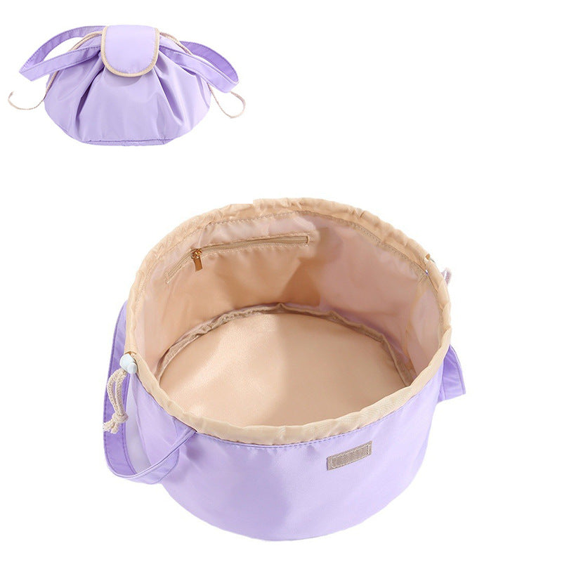 Women’s Barrel Drawstring Makeup Bag – Large‑Capacity Travel Cosmetic Organizer Pouch (Pink & Sky Blue) What Else You Got?