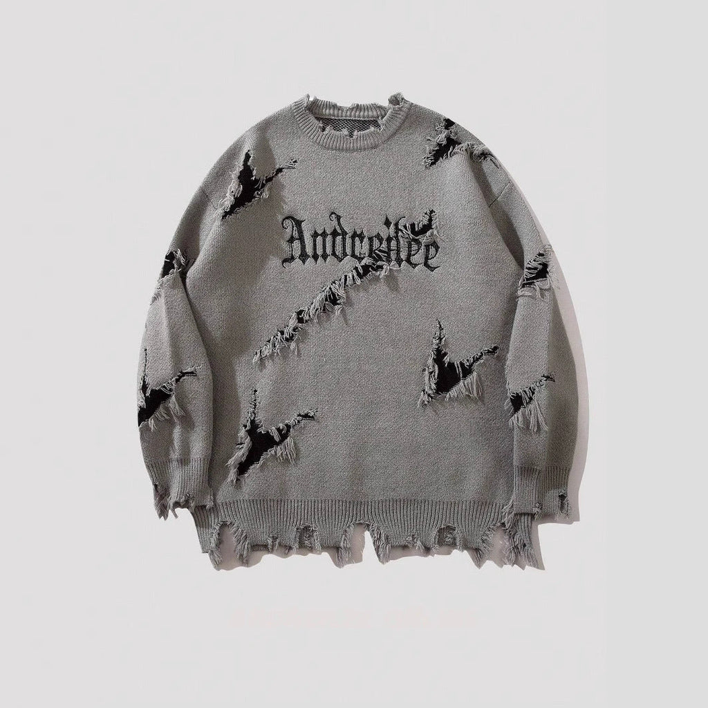 New Personality Street Jacquard Ripped Frayed Vintage Loose Sweater What Else You Got?