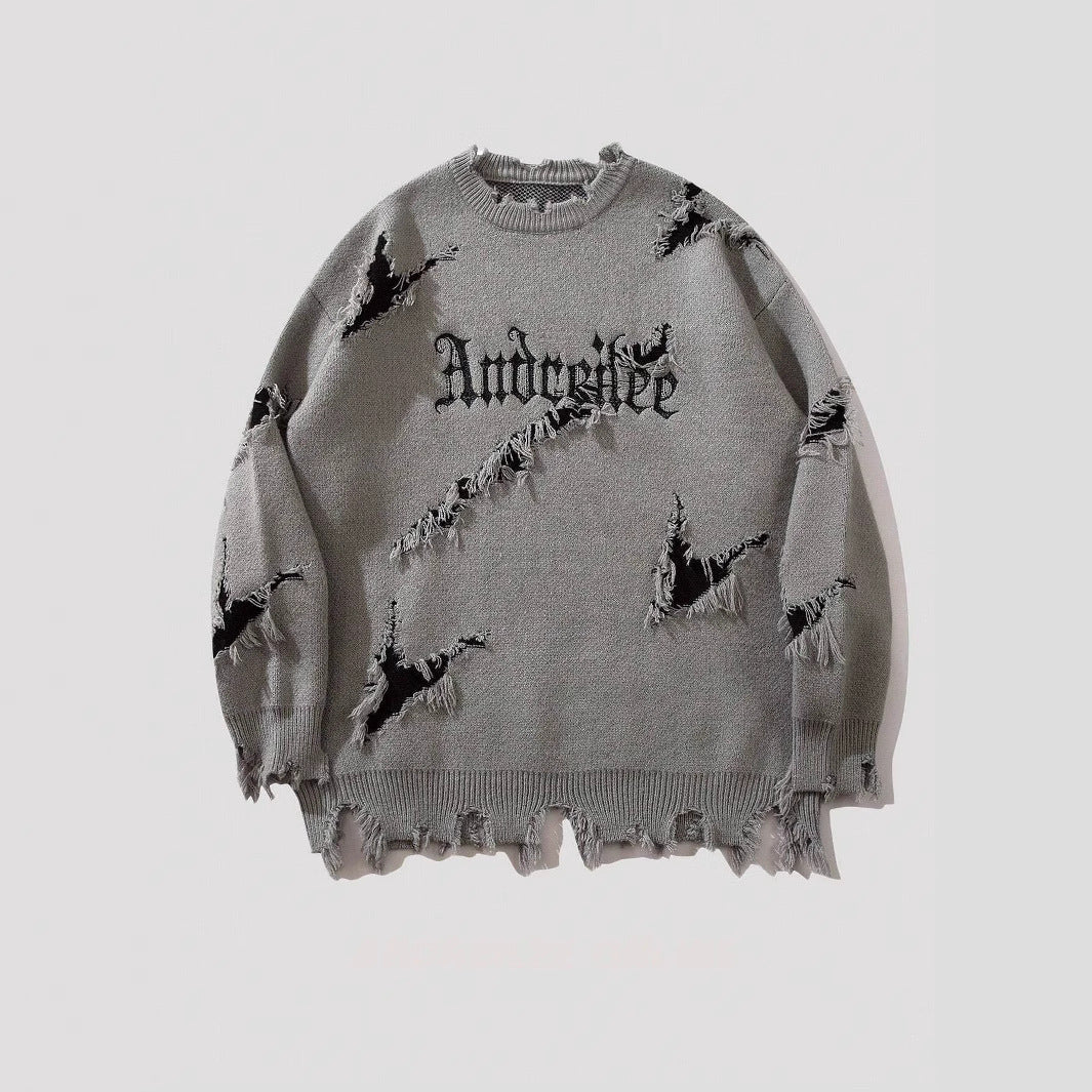 New Personality Street Jacquard Ripped Frayed Vintage Loose Sweater What Else You Got?