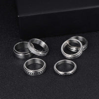 Stainless Steel Spinner Ring – Vintage Moon & Stars Fidget Ring for Stress Relief (Unisex, Rotatable)