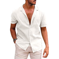 Men's Linen-Cotton Casual Short Sleeve Button Down Shirt - Summer Beach Wear - Lightweight & Breathable