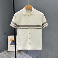Light-luxury Striped Hollow-out Knit Cardigan With Short Sleeves